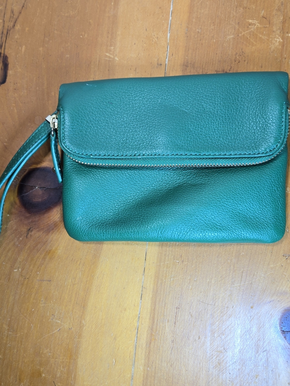 Talbots Green Pebbled Leather Wristlet Clutch Spring Summer